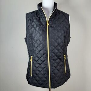 Marc New York Andrew Marc Quilted Vest Womens Medium Black Gold Zippers Jacket
